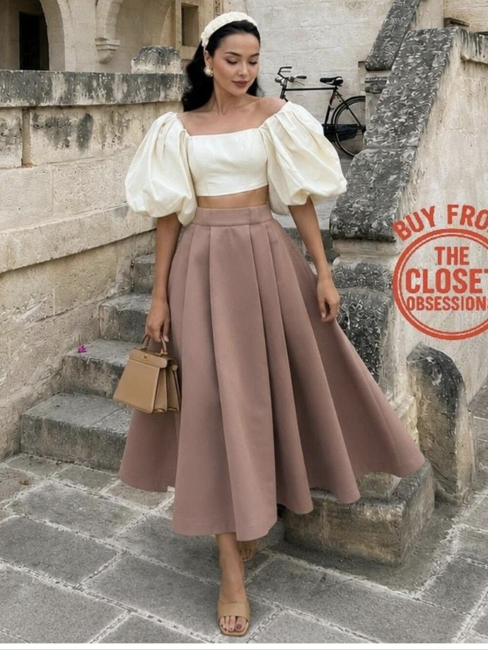 ZARA VOLUMINOUS MIDI SKIRT Pale pink